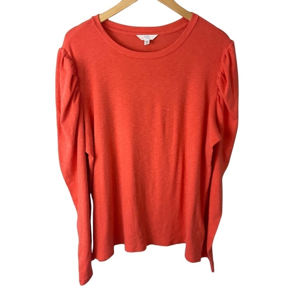 Time and True Orange Top Gathered Puff Sleeves Stretch Cotton Modal Blend XXXL